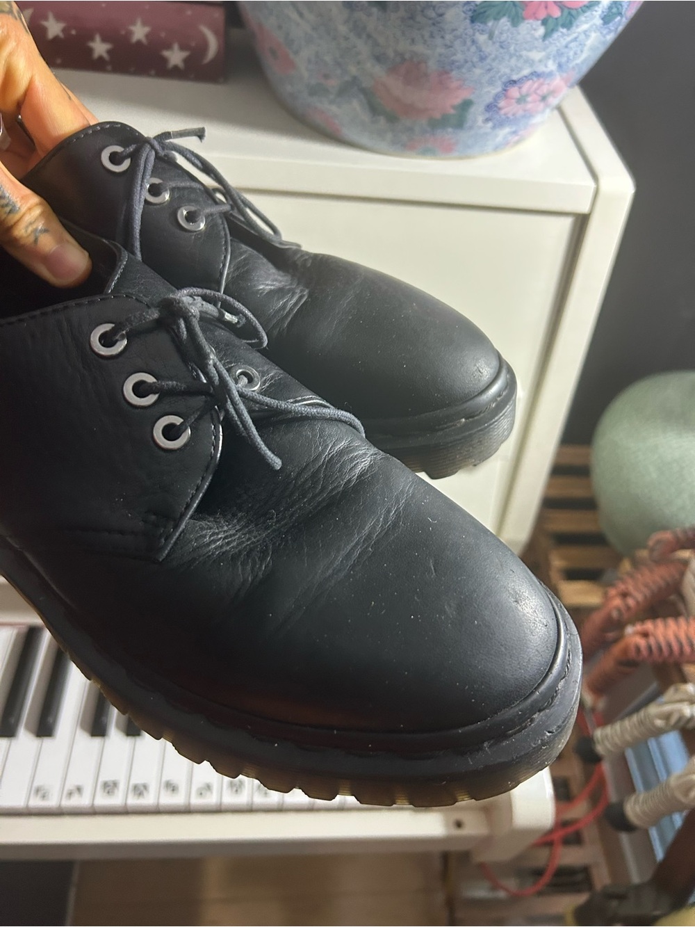 Dr. Martens Black Leather Oxford Shoes Chunky Lug Sole Lace Up